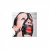 Pierced red ball gag harness