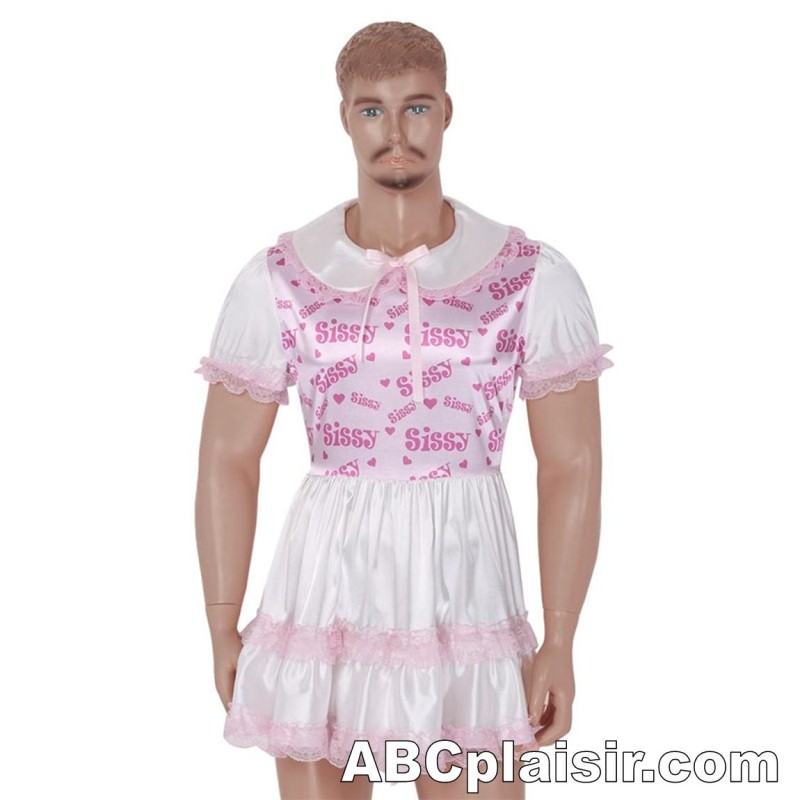 Robe Costume Servante Style Sissy - Manches Longues, Satin Rose Rouge - Avec Tablier Et Cadenas - Taille M à XXXL - Pour Déguisement, Fête, Cosplay